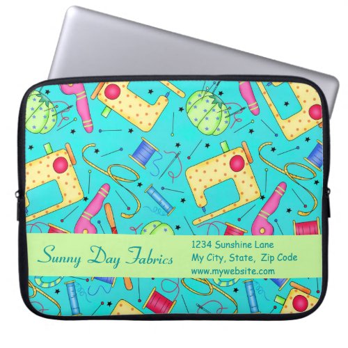 Turquoise Sewing Fabric Business  Personalized Laptop Sleeve