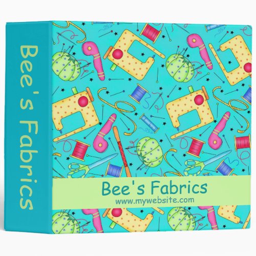 Turquoise Sewing Notions Fabric Business Album 3 Ring Binder