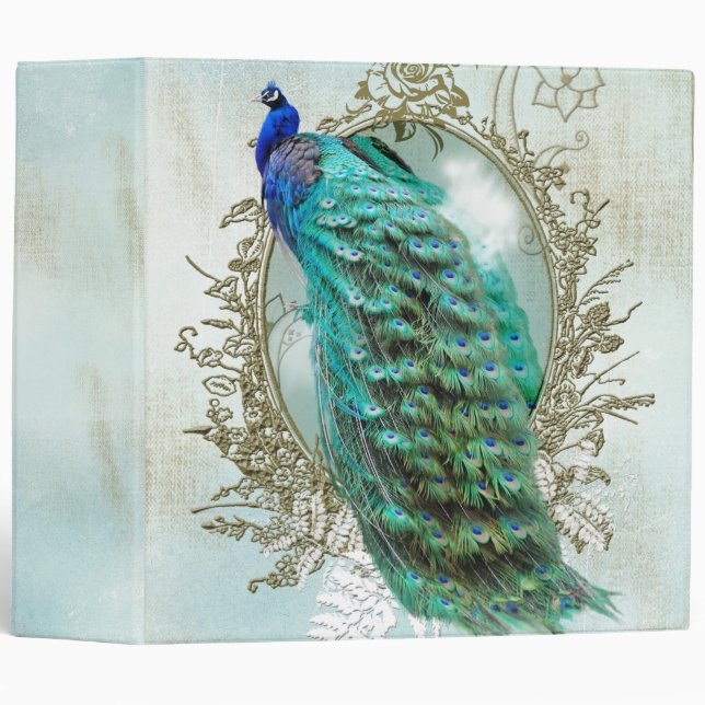 Turquoise Shabby Peacock Binder (Front/Spine)