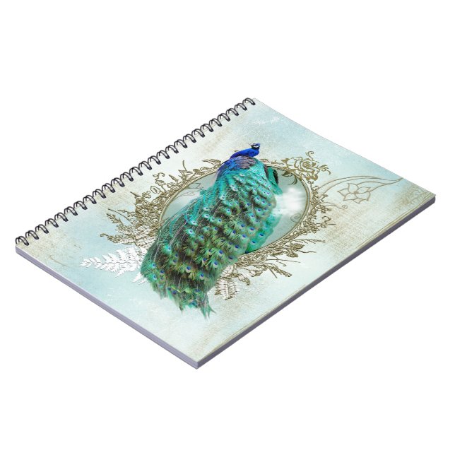 Turquoise Shabby Peacock Notebook (Left Side)