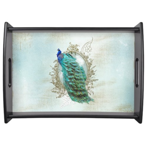 Turquoise Shabby Peacock vintage Serving Tray