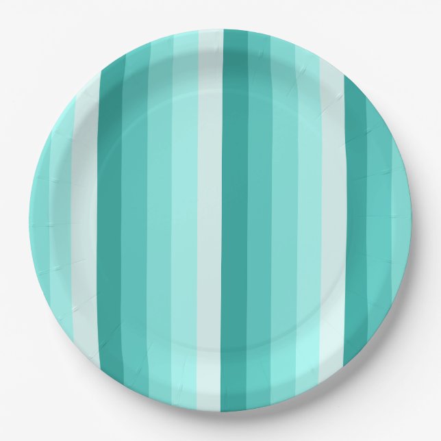 Turquoise shadow stripes paper plates (Front)
