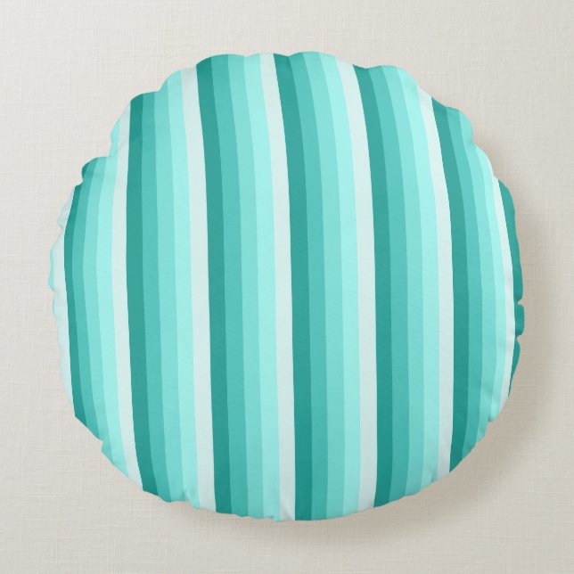 Turquoise shadow stripes round pillow (Front)