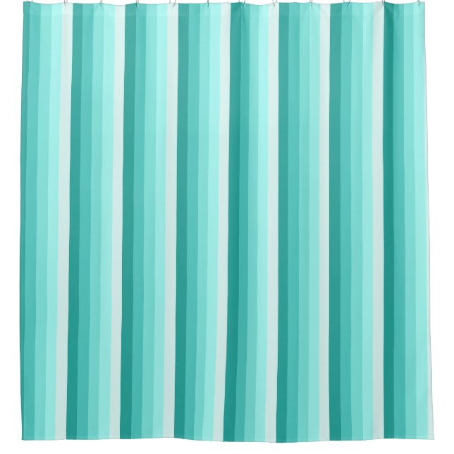 Turquoise shadow stripes shower curtain (Front)