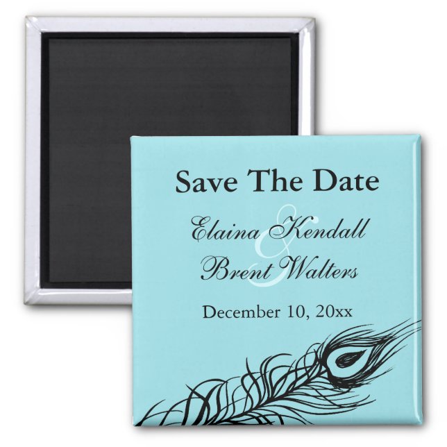 Turquoise Shake your Tail Feathers Save the Date Magnet (Front)