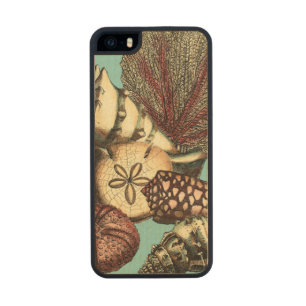 Turquoise Shell and Red Coral Collection Wood Phone Case For iPhone SE/5/5s