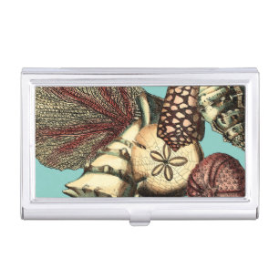 Turquoise Shell and Red Coral Collection Case For Business Cards