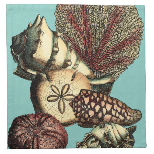 Turquoise Shell and Red Coral Collection Cloth Napkin
