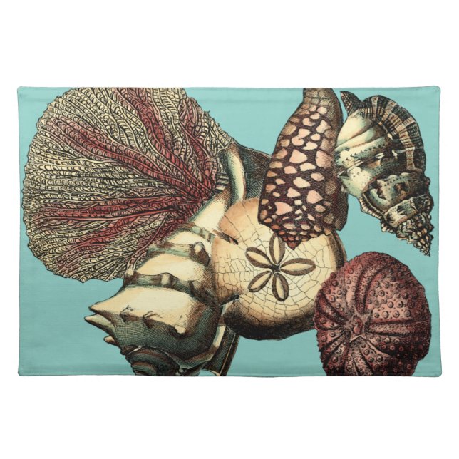 Turquoise Shell and Red Coral Collection Cloth Placemat (Front)