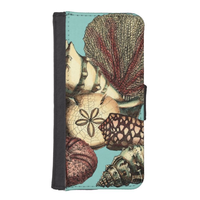 Turquoise Shell and Red Coral Collection iPhone Wallet Case (Front)