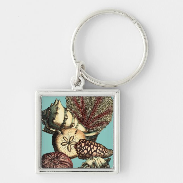 Turquoise Shell and Red Coral Collection Keychain (Front)