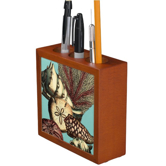 Turquoise Shell and Red Coral Collection Pencil Holder (In Situ)