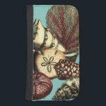 Turquoise Shell and Red Coral Collection Phone Wallet<br><div class="desc">Go underwater to explore the sea with all these different sea creatures. This vintage piece of art is a perfect addition to any sea anemone lovers with a vibrant turquoise background and red accents on the seashells. Get your art print today on your product.</div>