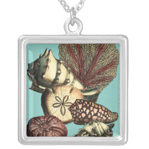 Turquoise Shell and Red Coral Collection Silver Plated Necklace