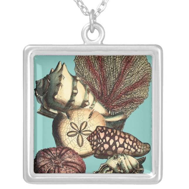 Turquoise Shell and Red Coral Collection Silver Plated Necklace (Front)