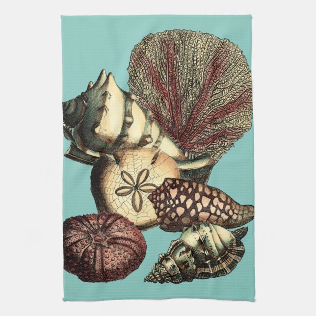 Turquoise Shell and Red Coral Collection Towel (Vertical)