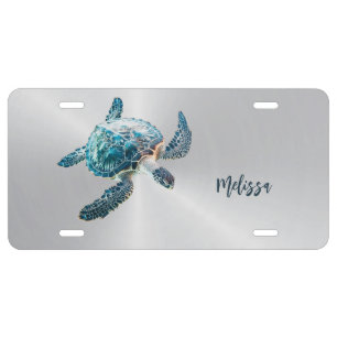 Turquoise Shimmering 3d Turtle License Plate