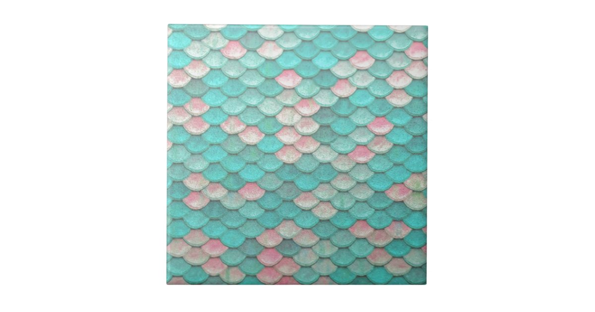 Turquoise Shiny Fish Scales Effect Pattern Ceramic Tile | Zazzle