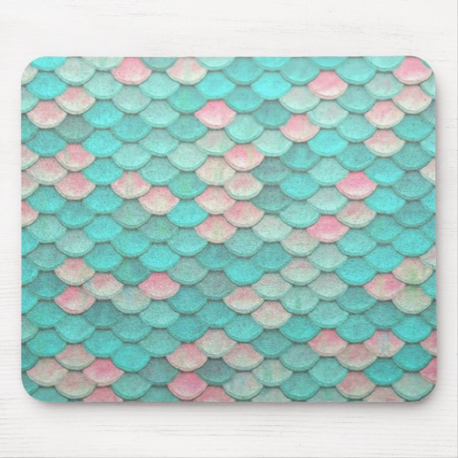 Turquoise Shiny Fish Scales Effect Pattern Mouse Pad (Front)