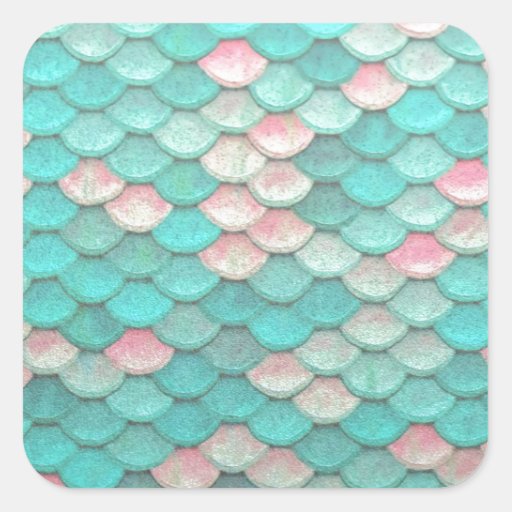 Turquoise Shiny Fish Scales Effect Pattern Square Sticker | Zazzle