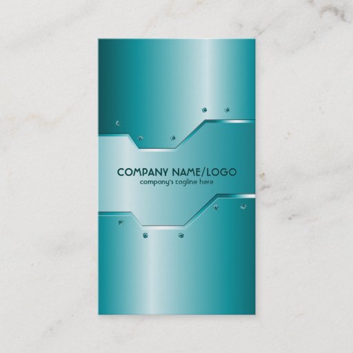 Customizable Turquoise Shiny Metallic Embossed Look Business Card Templates