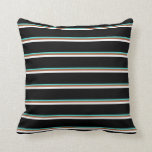 [ Thumbnail: Turquoise, Sienna, White, and Black Colored Lines Throw Pillow ]