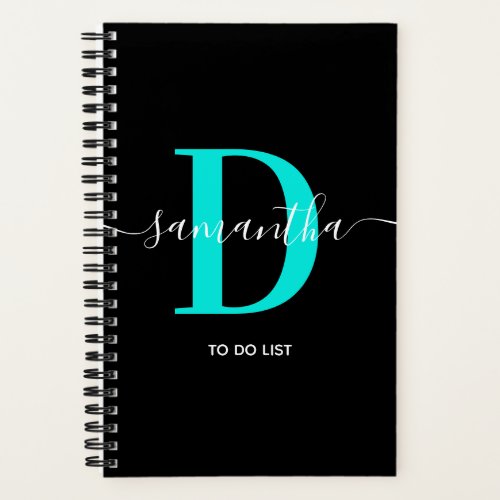 Turquoise Signature Monogram To Do List Notebook