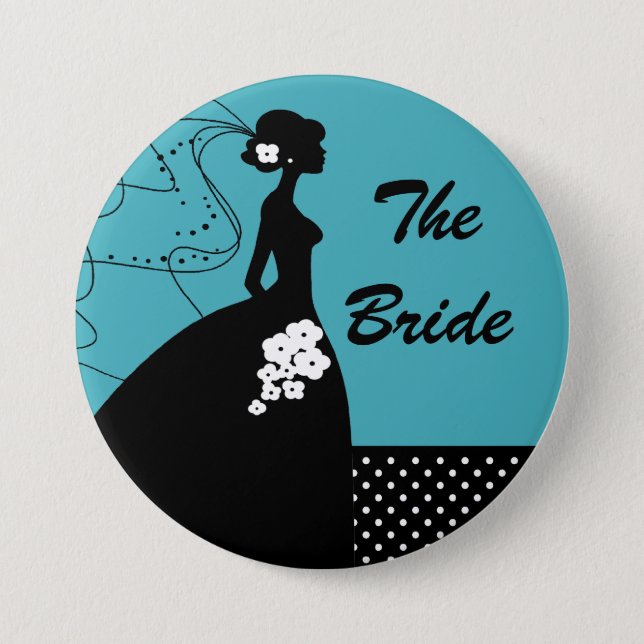 Turquoise Silhouette Bride Bridal Party  Button (Front)