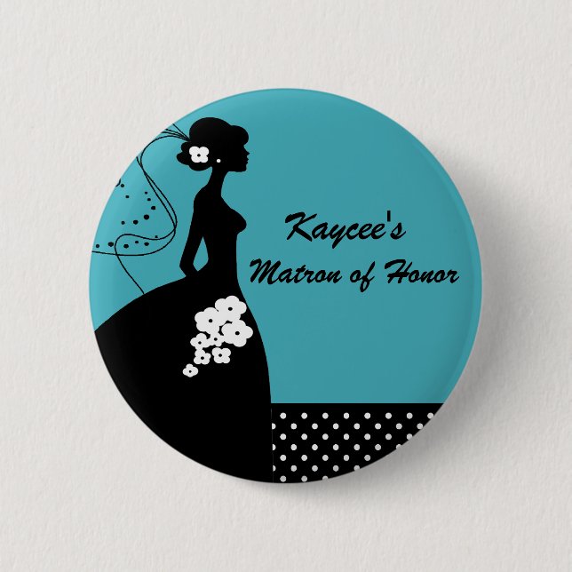 Turquoise Silhouette Bride Matron of Honor Button (Front)
