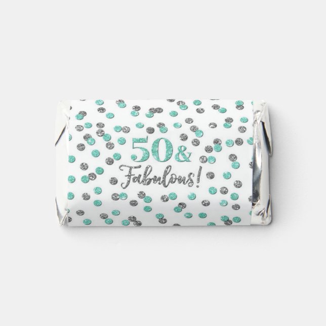 Turquoise Silver Confetti 50 and Fabulous Birthday Hershey's Miniatures (Front)