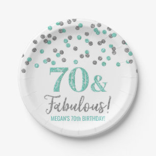 Turquoise Silver Confetti 70 and Fabulous Birthday Paper Plates
