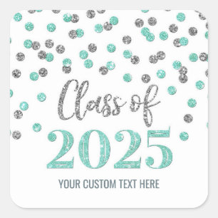 Turquoise Silver Confetti Graduation 2025 Square Sticker
