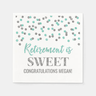 Turquoise Silver Confetti Retirement is Sweet Napkins