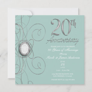 Turquoise Silver Diamond 20 20th Anniversary Party Invitation