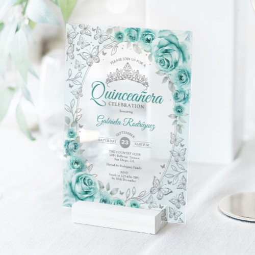 Turquoise Silver Floral Quinceanera