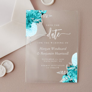Turquoise Silver Floral Wedding Save the Date