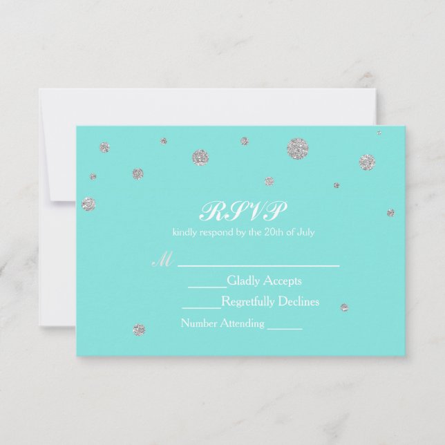Turquoise & Silver Glitter Confetti RSVP (Front)