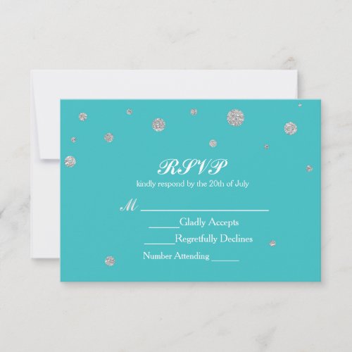 Turquoise  Silver Glitter RSVP Wedding Card