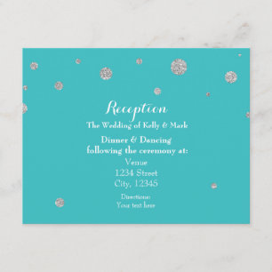 Turquoise & Silver Glitter Wedding Reception Card