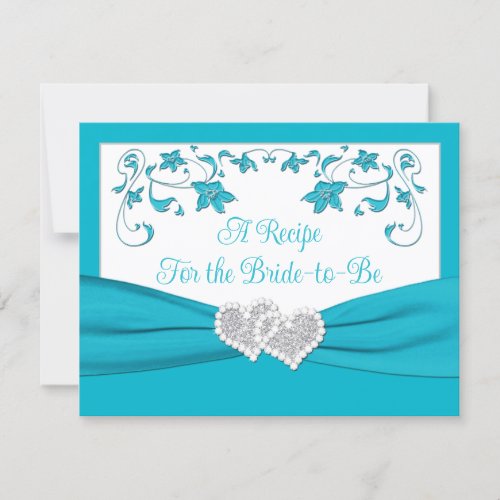 Turquoise Silver Love Hearts Bridal Recipe Card