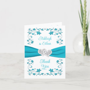 Turquoise, Silver Love Hearts Thank You Card