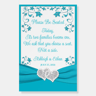 Turquoise, Silver Love Hearts Wedding Foam Board