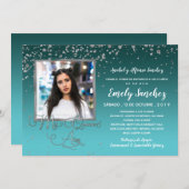 Turquoise Silver Mis Quince Anos Photo Spanish Inv Invitation (Front/Back)