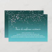 Turquoise Silver Mis Quince Anos Spanish RSVP card (Front/Back)