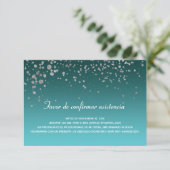 Turquoise Silver Mis Quince Anos Spanish RSVP card (Standing Front)