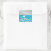 Turquoise, Silver Monogram Wedding Favor Sticker (Bag)