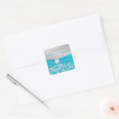 Turquoise, Silver Monogram Wedding Favor Sticker (Envelope)
