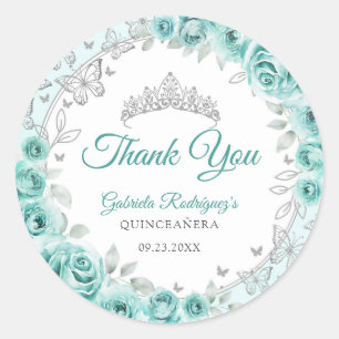 Turquoise Silver Quinceanera Classic Round Sticker