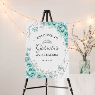 Turquoise Silver Quinceanera Welcome Foam Board