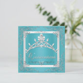 Turquoise Silver Tiara Quinceanera 15th Birthday Invitation (Standing Front)